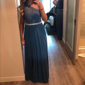 David’s bridal steel blue bridesmaids dress